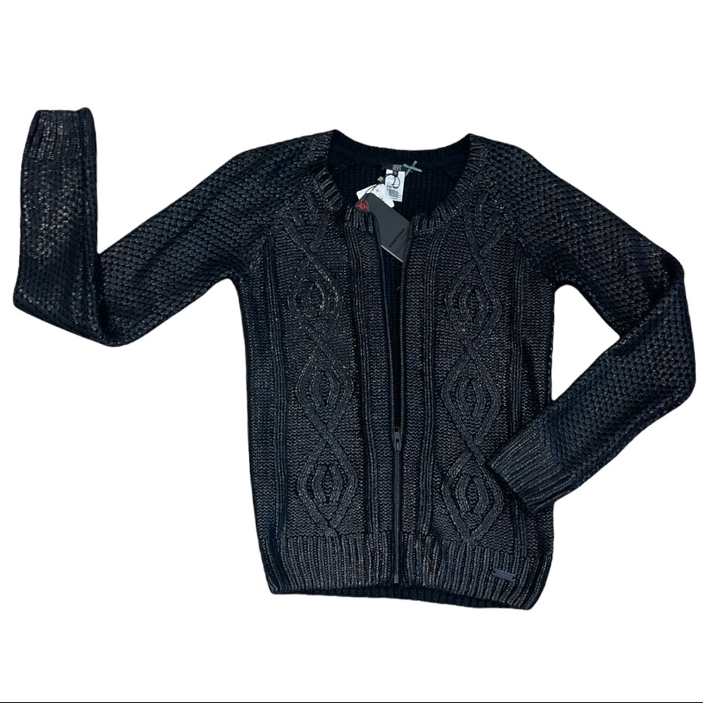 NWT! Dept Women’s Black Waxed Finish Knit Cardigan Size Large